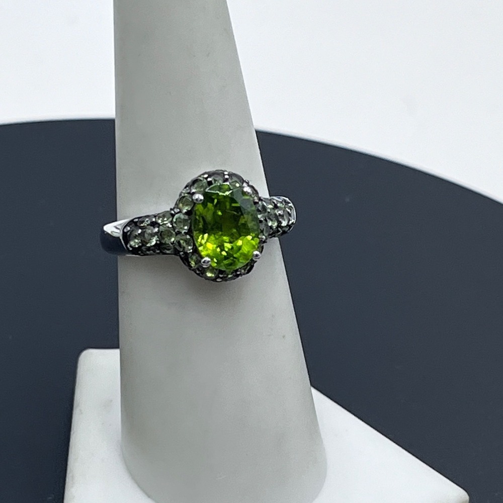 Michelle Albala Sterling Silver Peridot August Birthstone Halo Ring Sz 7.25